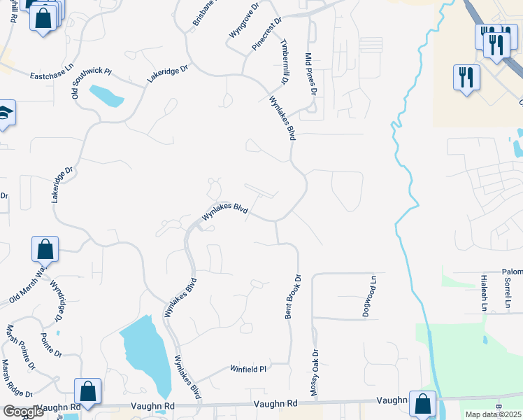 map of restaurants, bars, coffee shops, grocery stores, and more near 7736 Wynlakes Boulevard in Montgomery