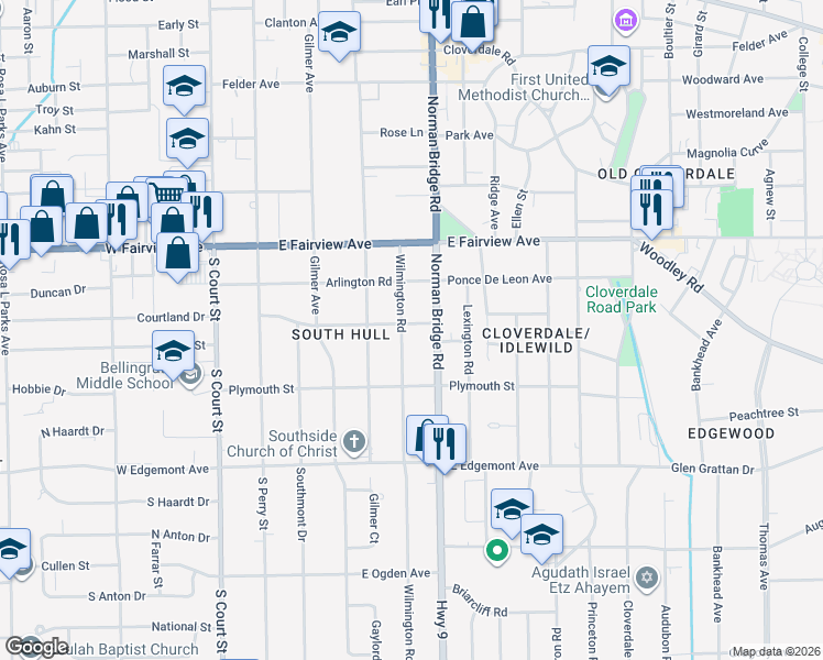 map of restaurants, bars, coffee shops, grocery stores, and more near 3201 Wilmington Road in Montgomery