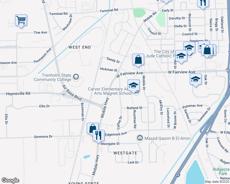 map of restaurants, bars, coffee shops, grocery stores, and more near 3046 Fairwest Place in Montgomery