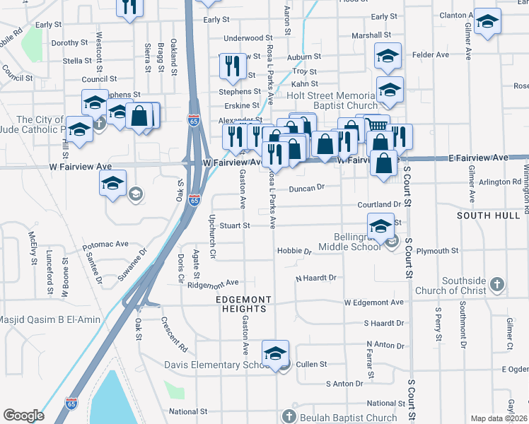 map of restaurants, bars, coffee shops, grocery stores, and more near 3108 Rosa L Parks Avenue in Montgomery