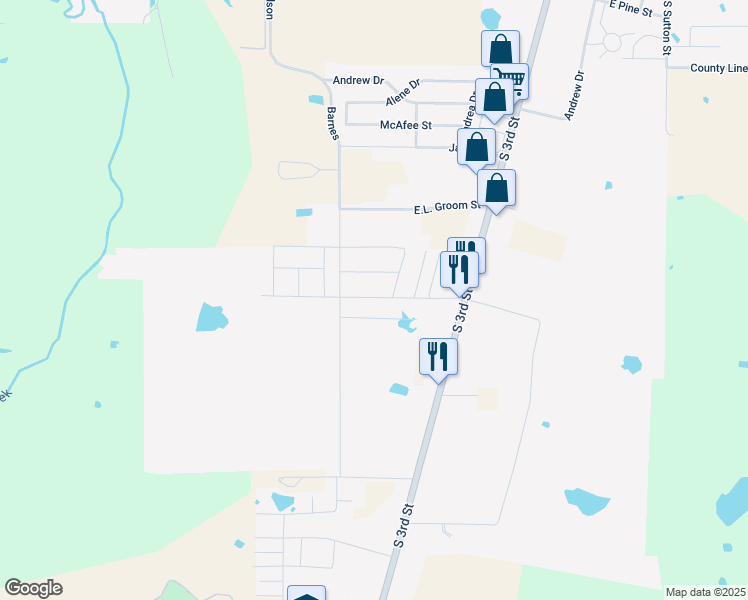 map of restaurants, bars, coffee shops, grocery stores, and more near 612 Cottage Row in Mabank