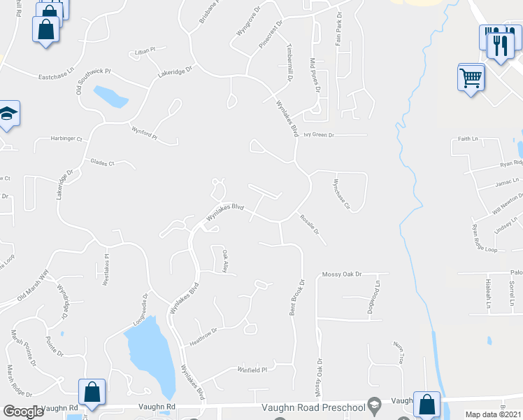 map of restaurants, bars, coffee shops, grocery stores, and more near 7736 Wynlakes Boulevard in Montgomery