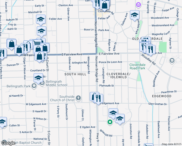 map of restaurants, bars, coffee shops, grocery stores, and more near 3201 Wilmington Road in Montgomery