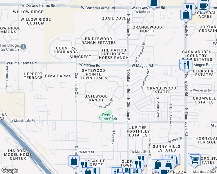 map of restaurants, bars, coffee shops, grocery stores, and more near 4342 West Viewpointe Place in Tucson