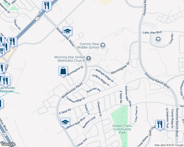 map of restaurants, bars, coffee shops, grocery stores, and more near 3215 Eclipse Ridge Ln in Las Cruces
