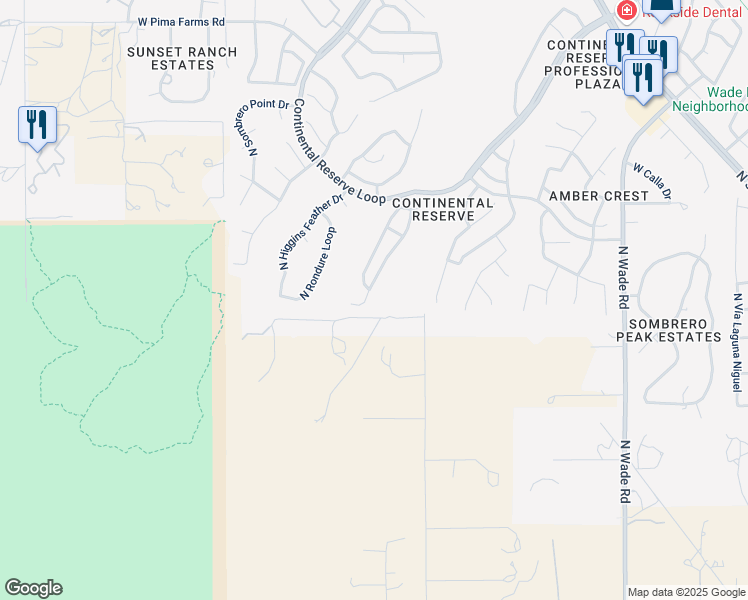 map of restaurants, bars, coffee shops, grocery stores, and more near 7842 North Blue Brick Drive in Tucson