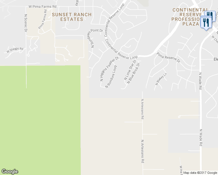 map of restaurants, bars, coffee shops, grocery stores, and more near 7854 North Rondure Loop in Tucson