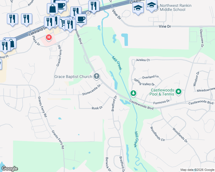 map of restaurants, bars, coffee shops, grocery stores, and more near 70 Lakeside Place in Brandon