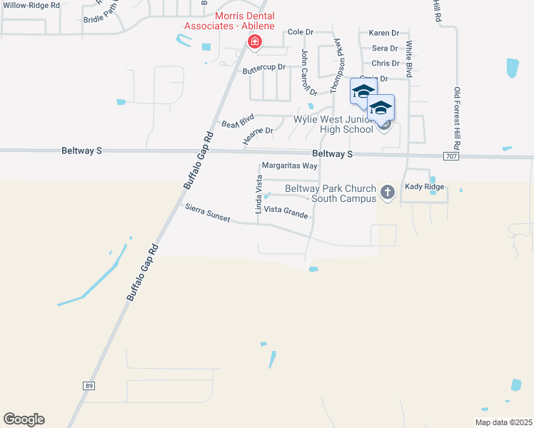 map of restaurants, bars, coffee shops, grocery stores, and more near 4609 Vista Grande in Abilene