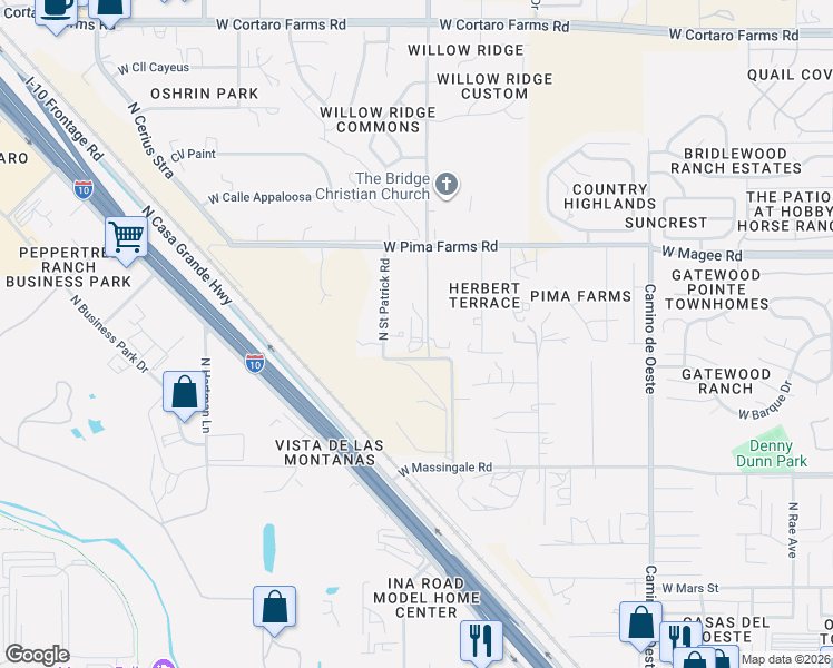 map of restaurants, bars, coffee shops, grocery stores, and more near 7855 North Sandy Desert Trail in Tucson