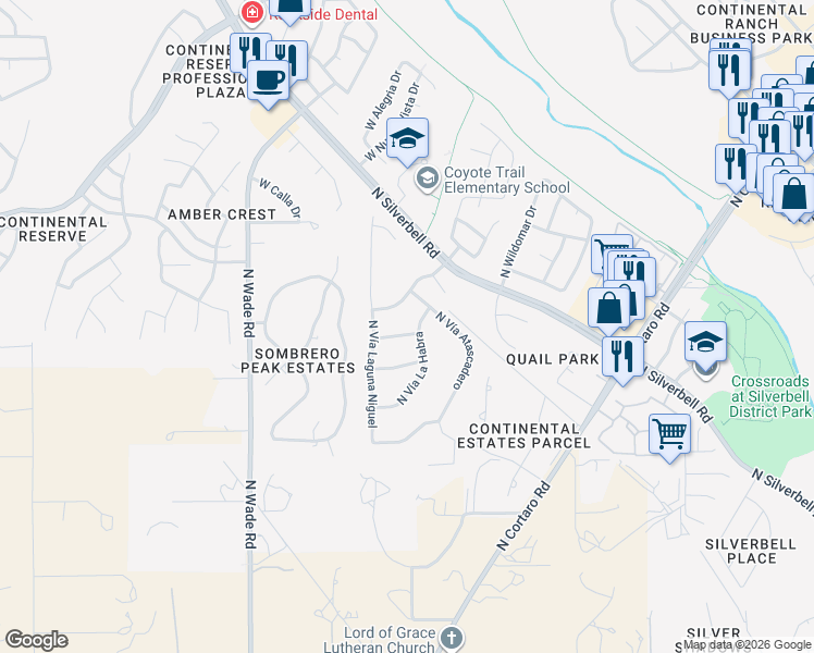 map of restaurants, bars, coffee shops, grocery stores, and more near 6706 West Calle Valerio in Tucson