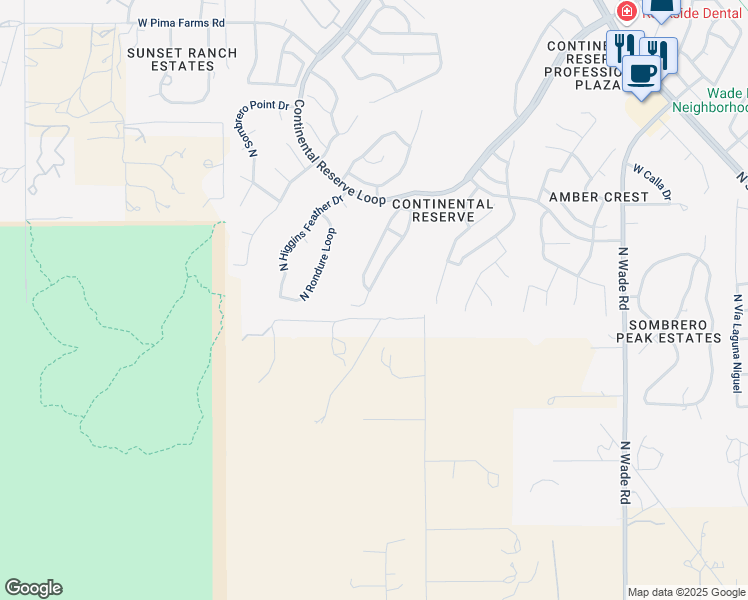 map of restaurants, bars, coffee shops, grocery stores, and more near 7842 North Blue Brick Drive in Tucson