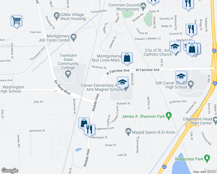 map of restaurants, bars, coffee shops, grocery stores, and more near 3046 Fairwest Place in Montgomery