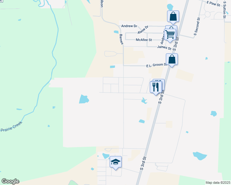 map of restaurants, bars, coffee shops, grocery stores, and more near 120 Springleaf Lane in Mabank