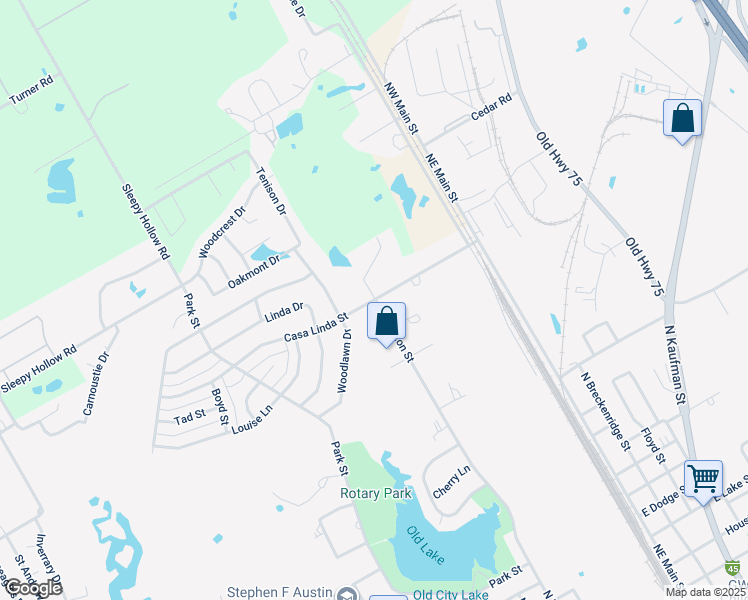 map of restaurants, bars, coffee shops, grocery stores, and more near 2416 North Preston Street in Ennis
