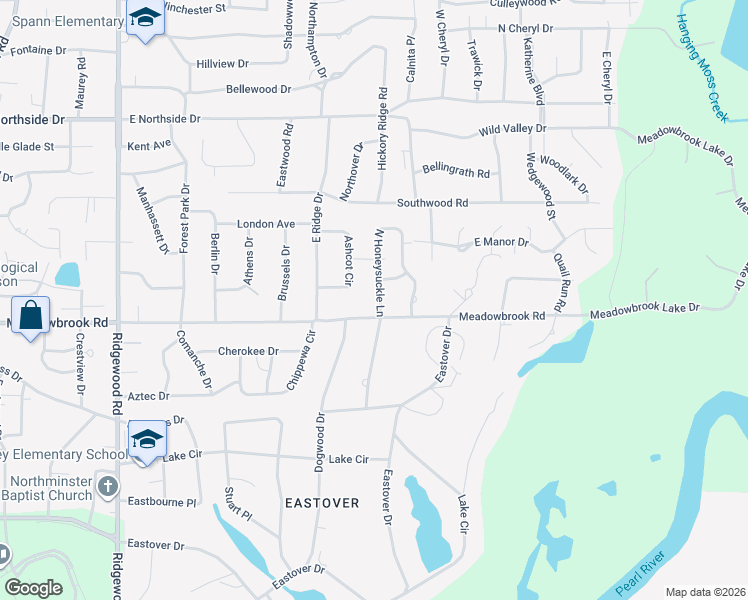 map of restaurants, bars, coffee shops, grocery stores, and more near 4205 North Honeysuckle Lane in Jackson