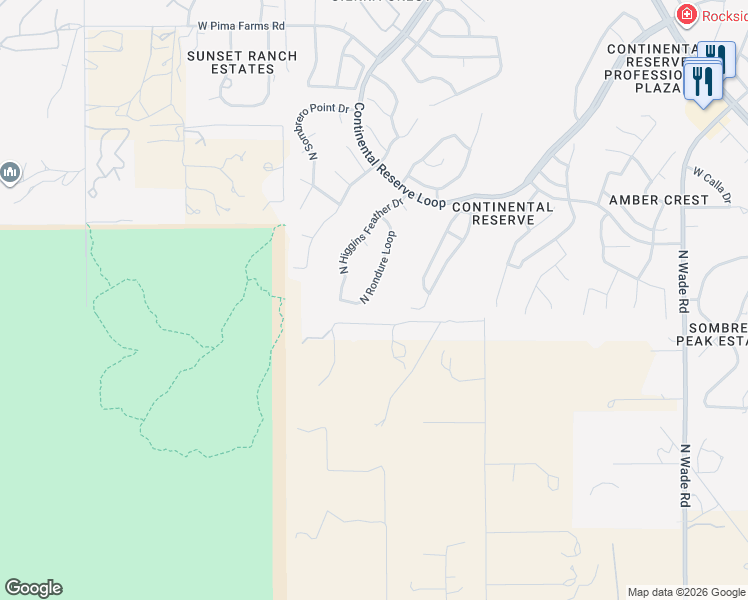 map of restaurants, bars, coffee shops, grocery stores, and more near 7854 North Rondure Loop in Tucson