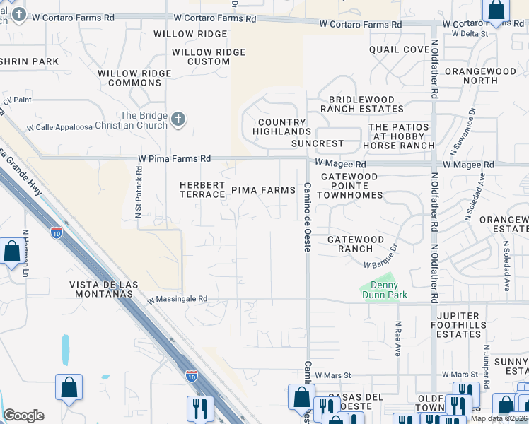 map of restaurants, bars, coffee shops, grocery stores, and more near 7849 North Chainfruit Cholla Drive in Tucson