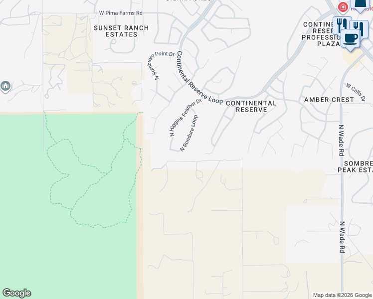 map of restaurants, bars, coffee shops, grocery stores, and more near 7854 North Rondure Loop in Tucson