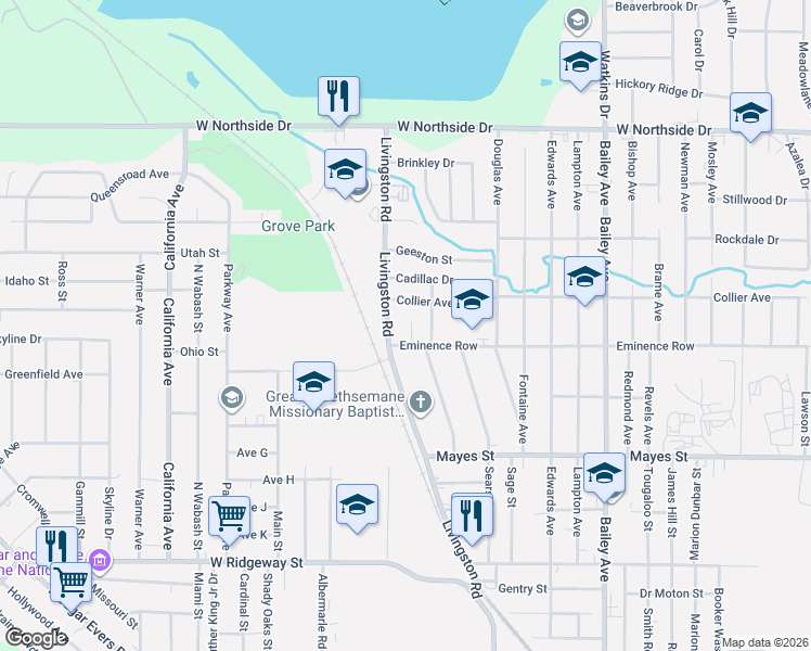 map of restaurants, bars, coffee shops, grocery stores, and more near 3508 Livingston Road in Jackson