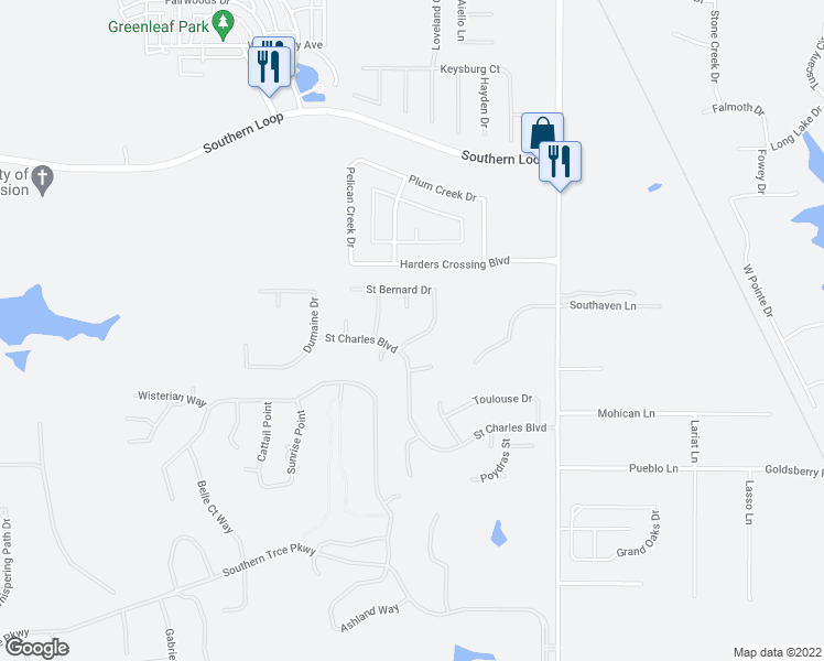 map of restaurants, bars, coffee shops, grocery stores, and more near 10011 Saint Bernard Drive in Shreveport