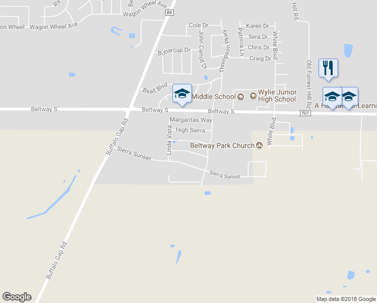 map of restaurants, bars, coffee shops, grocery stores, and more near 4517 Vista Grande in Abilene