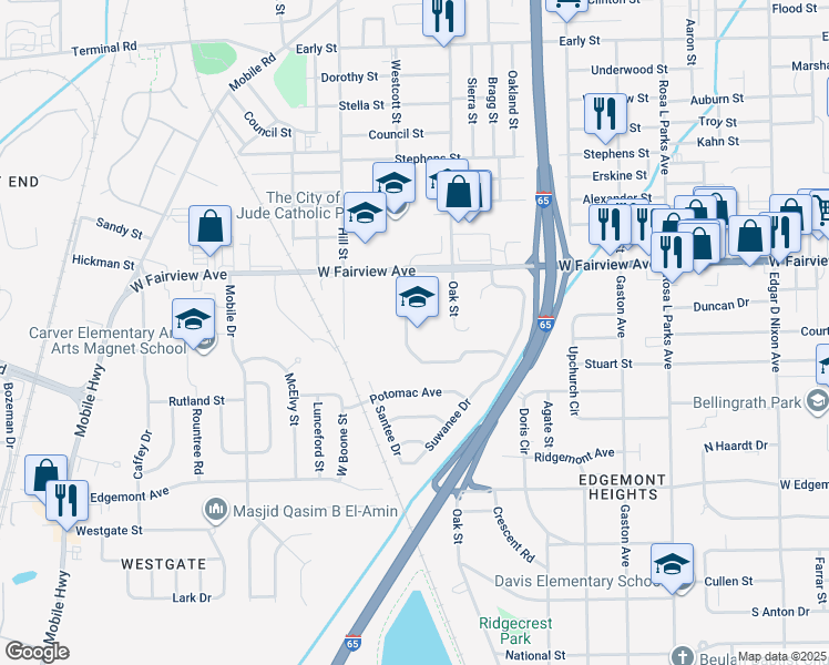 map of restaurants, bars, coffee shops, grocery stores, and more near 2001 West Fairview Avenue in Montgomery
