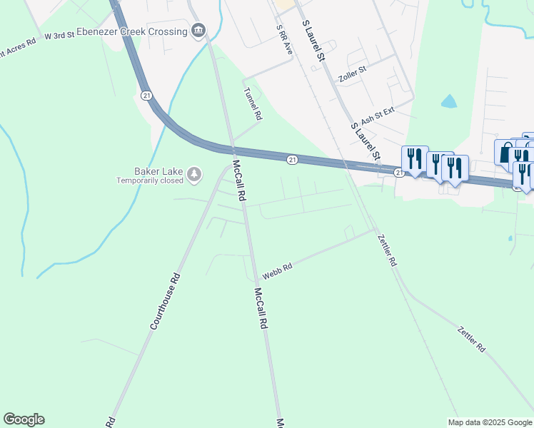 map of restaurants, bars, coffee shops, grocery stores, and more near 815 McCall Road in Springfield