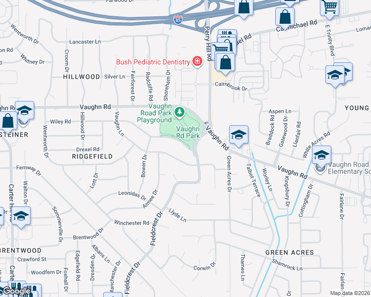 map of restaurants, bars, coffee shops, grocery stores, and more near 3696 Wiley Road in Montgomery