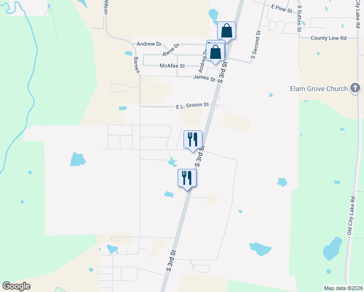 map of restaurants, bars, coffee shops, grocery stores, and more near 1504 South 3rd Street in Mabank
