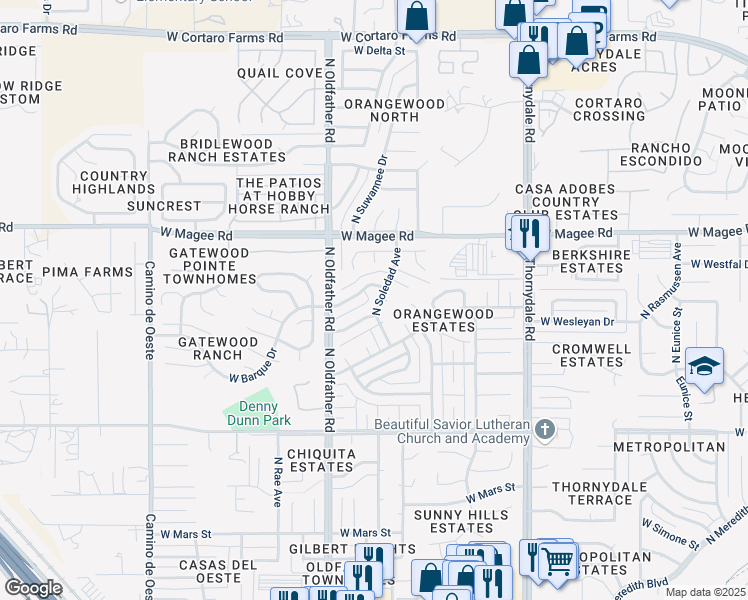 map of restaurants, bars, coffee shops, grocery stores, and more near 4118 West Sandarac Street in Tucson