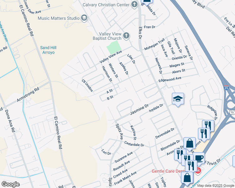 map of restaurants, bars, coffee shops, grocery stores, and more near 75 B Street in Las Cruces
