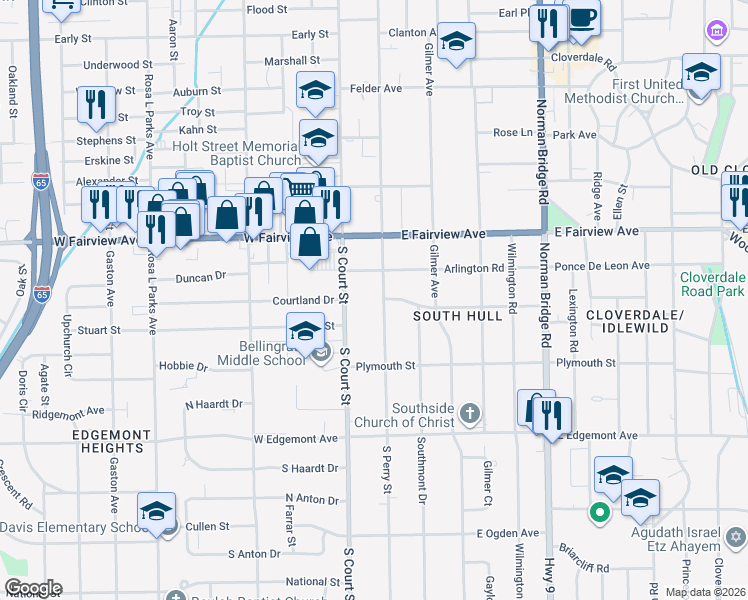 map of restaurants, bars, coffee shops, grocery stores, and more near 3218 South Perry Street in Montgomery