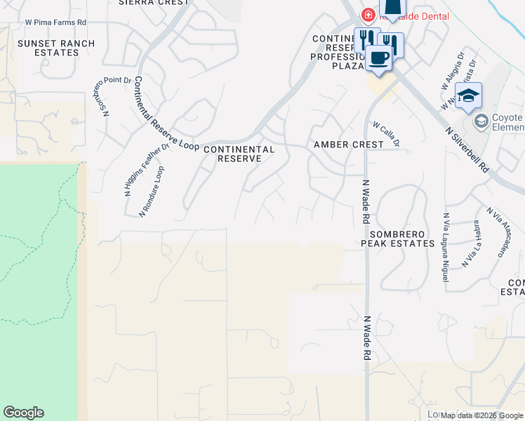 map of restaurants, bars, coffee shops, grocery stores, and more near 7279 North Basie Court in Tucson