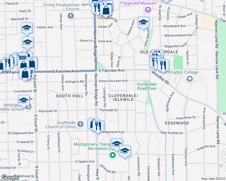 map of restaurants, bars, coffee shops, grocery stores, and more near 3200 Mastin Lane in Montgomery