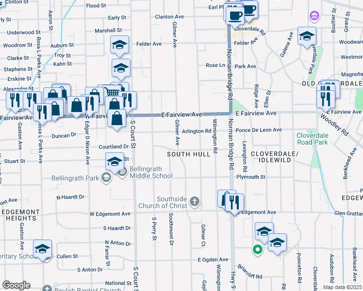 map of restaurants, bars, coffee shops, grocery stores, and more near 206 Mount Vernon Drive in Montgomery
