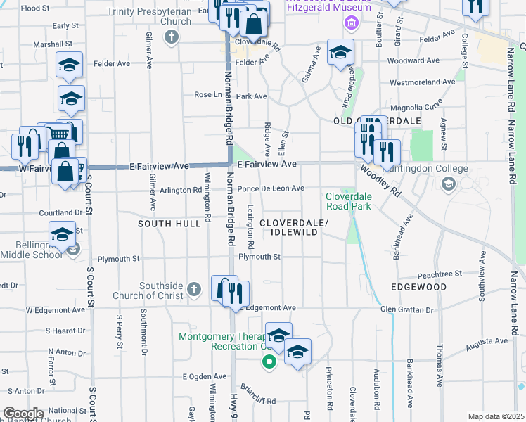map of restaurants, bars, coffee shops, grocery stores, and more near 3200 Mastin Lane in Montgomery