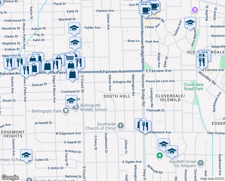 map of restaurants, bars, coffee shops, grocery stores, and more near 206 Mount Vernon Drive in Montgomery