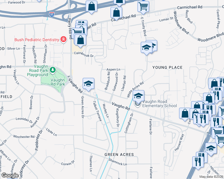 map of restaurants, bars, coffee shops, grocery stores, and more near 1876 Gatewood Drive in Montgomery