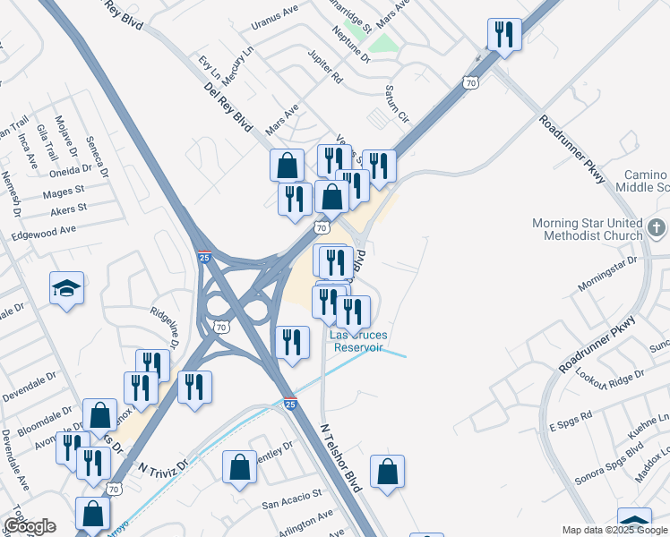 map of restaurants, bars, coffee shops, grocery stores, and more near 1900 Bataan Memorial in Las Cruces