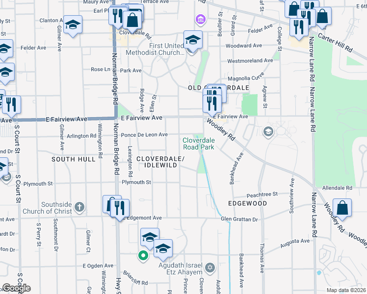 map of restaurants, bars, coffee shops, grocery stores, and more near 800-898 Ponce De Leon Avenue in Montgomery