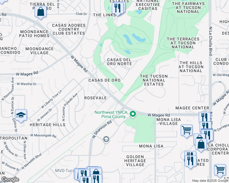 map of restaurants, bars, coffee shops, grocery stores, and more near 2702 West Magee Road in Tucson