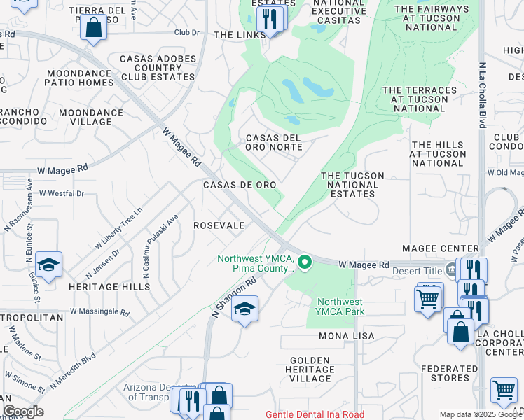 map of restaurants, bars, coffee shops, grocery stores, and more near 2714 West Magee Road in Tucson