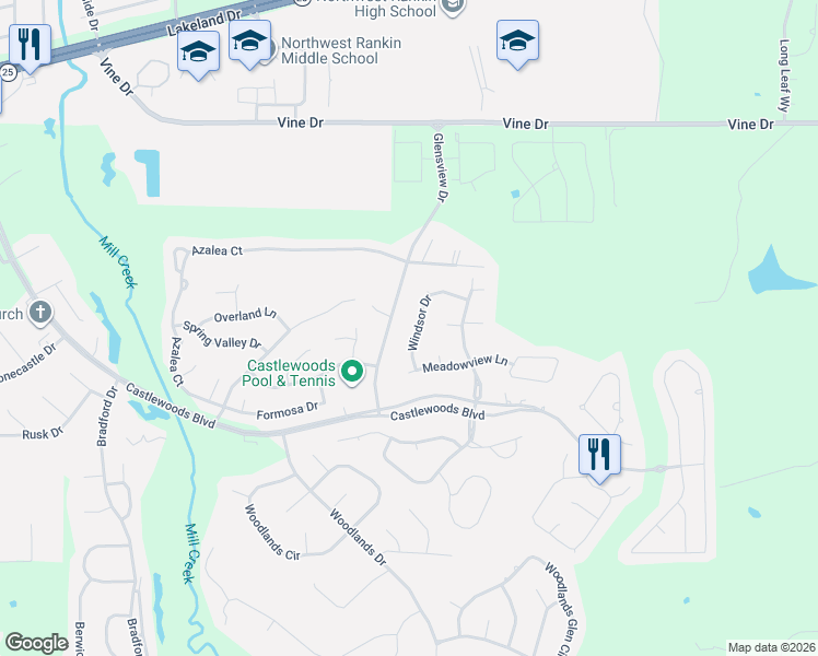 map of restaurants, bars, coffee shops, grocery stores, and more near 510 Windsor Drive in Brandon