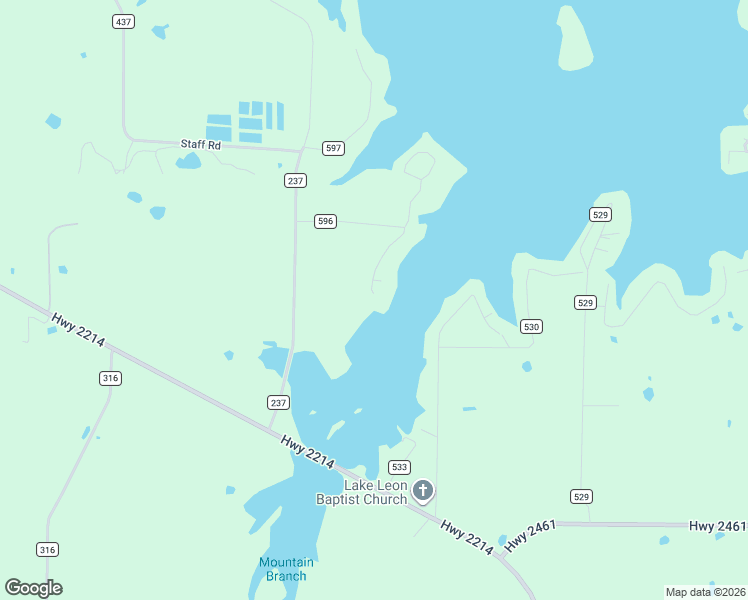 map of restaurants, bars, coffee shops, grocery stores, and more near 115 County Road 596 in Eastland