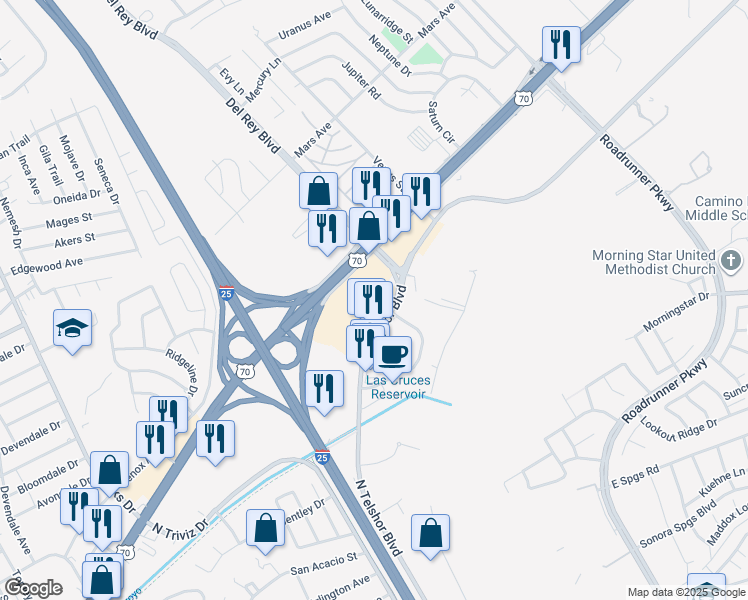 map of restaurants, bars, coffee shops, grocery stores, and more near 1900 Bataan Memorial in Las Cruces
