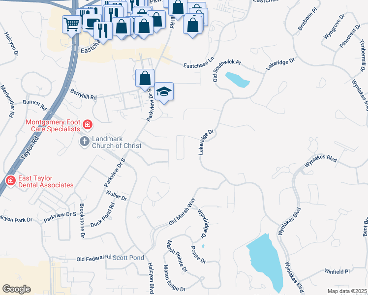 map of restaurants, bars, coffee shops, grocery stores, and more near 8548 Westhampton Ct in Montgomery
