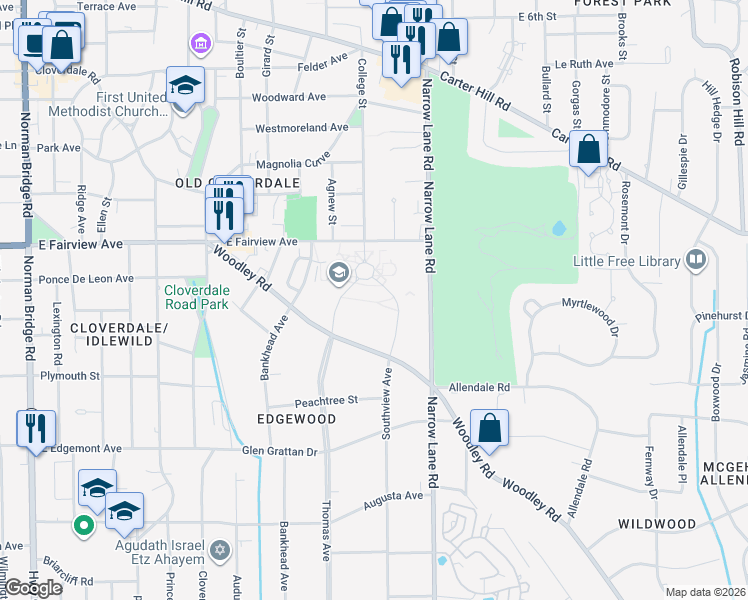 map of restaurants, bars, coffee shops, grocery stores, and more near Jim Wilson Loop E in Montgomery