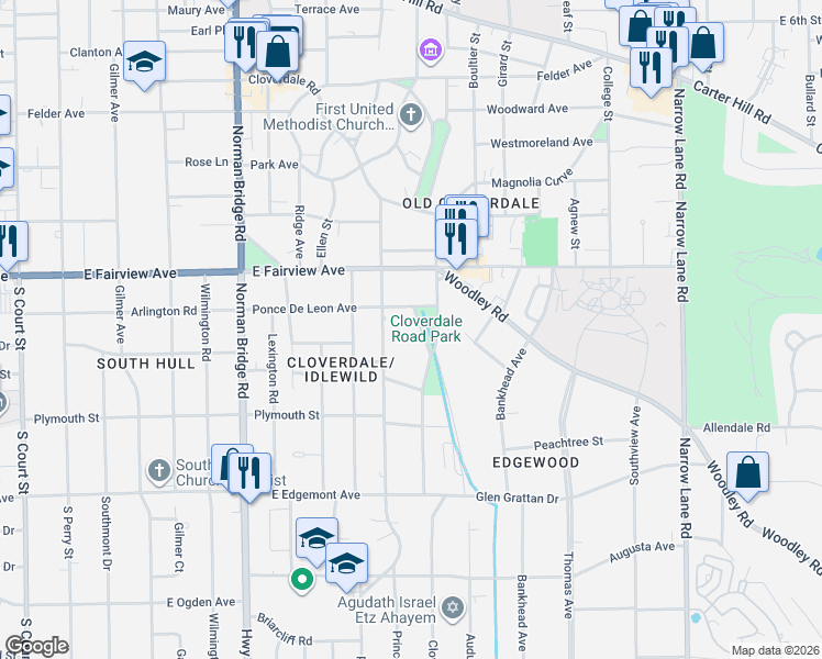 map of restaurants, bars, coffee shops, grocery stores, and more near 800-898 Ponce De Leon Avenue in Montgomery