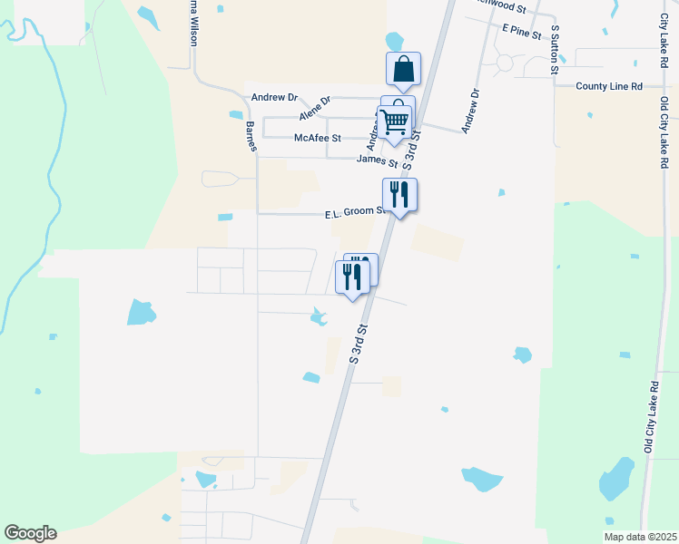 map of restaurants, bars, coffee shops, grocery stores, and more near 1432 South Dink Street in Mabank